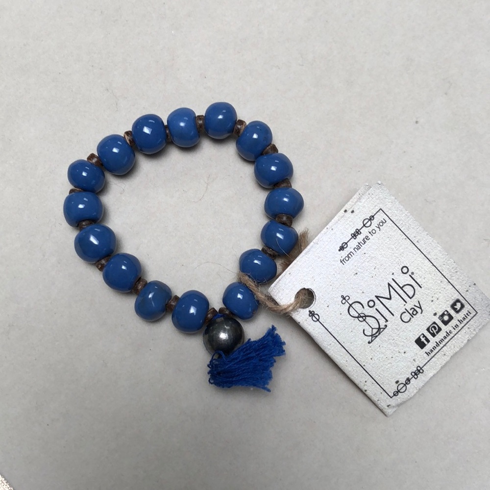 Blue Glazed Clay Bracelet NWT